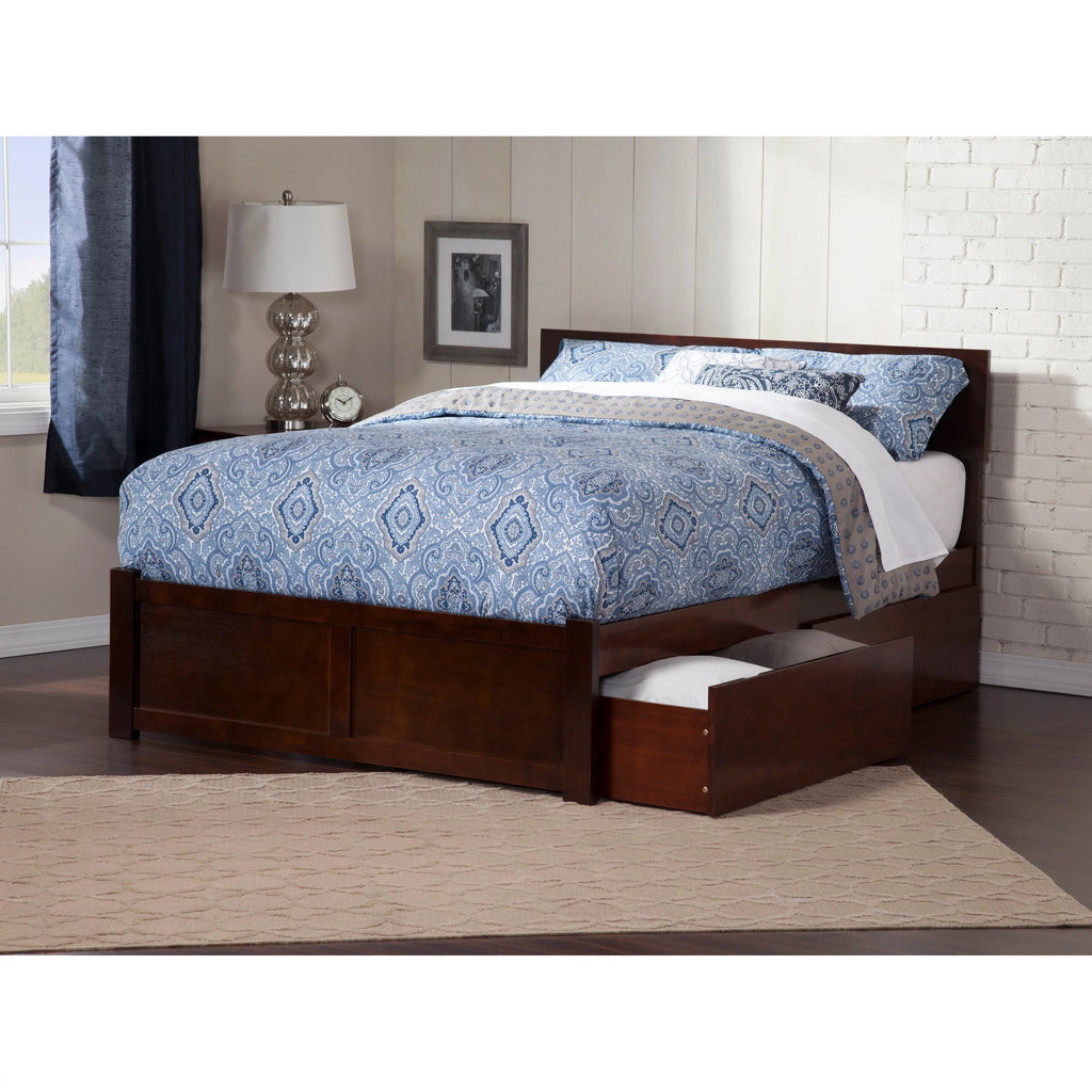 Queen Platform Bed with 2 Drawers in Walnut V92301