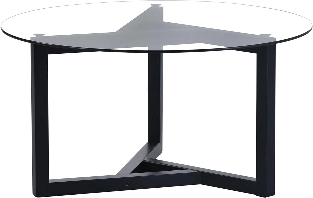 Glass Round Coffee Table with Wood Base Black O157427