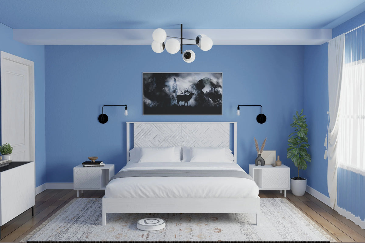 Queen Platform Bed Frame with Headboard Solid Wood Black H751366