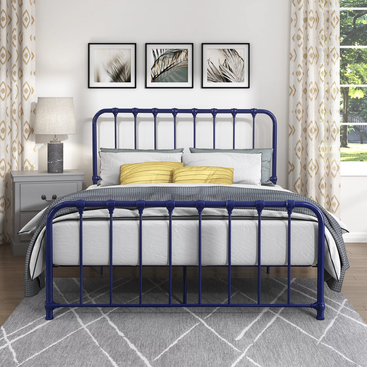 Metal Platform Bed Full Navy Blue O98614