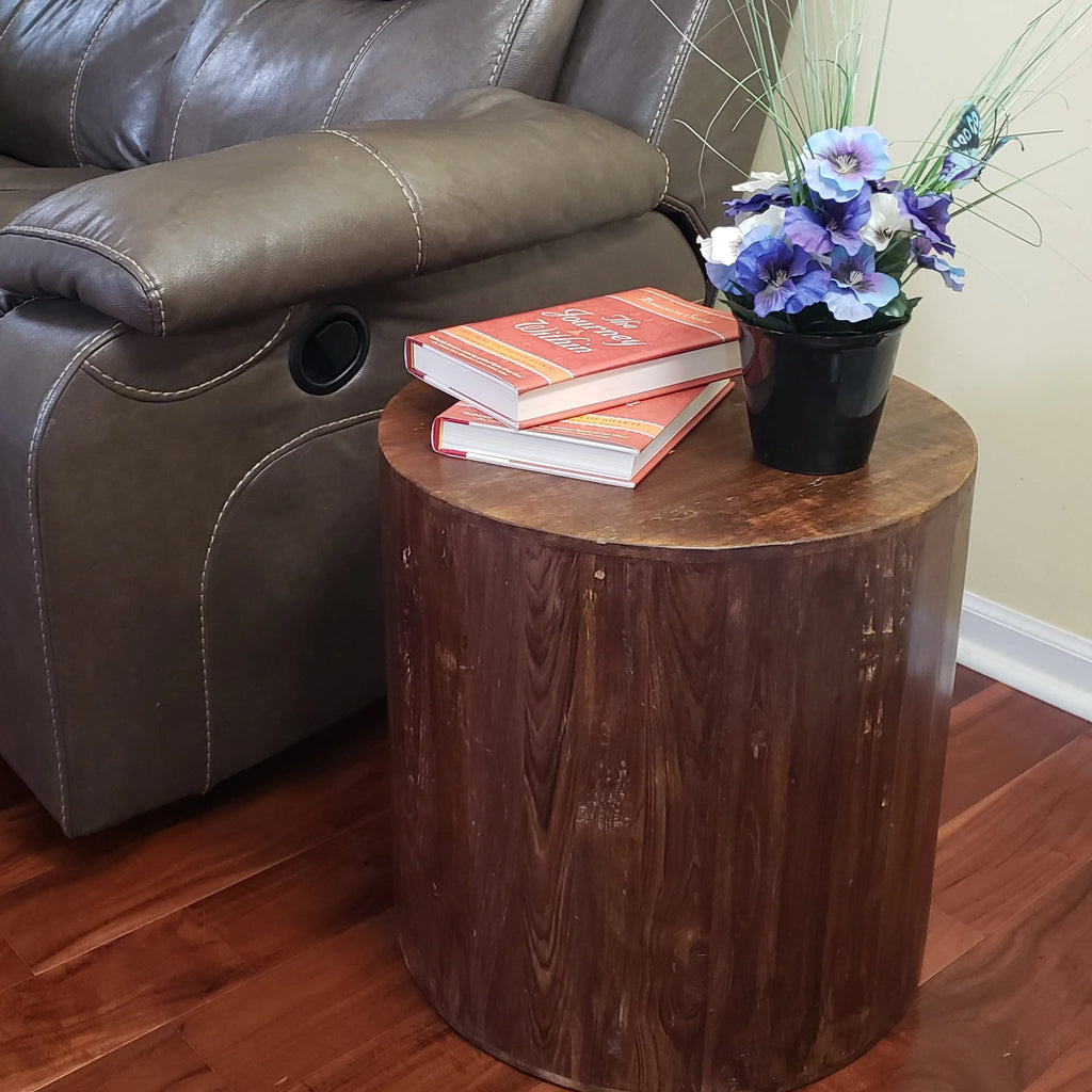 Reclaimed Wood 18 inch Round Side Table V1986