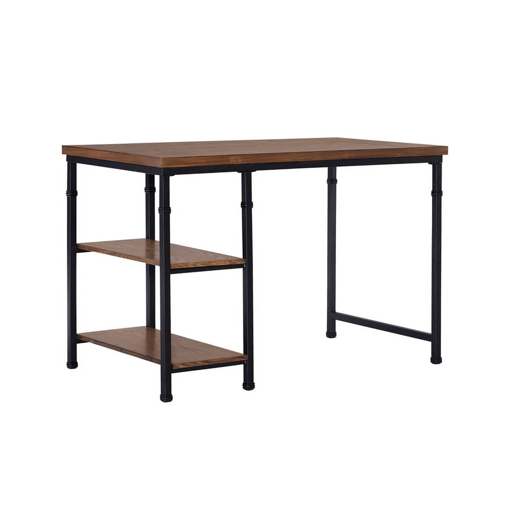 Rustic Desk with 2 Wood Shelves and Metal Frame in Black I6357