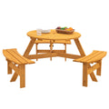 6-Person Circular Wooden Picnic Table with 3 Built-in Benches R263