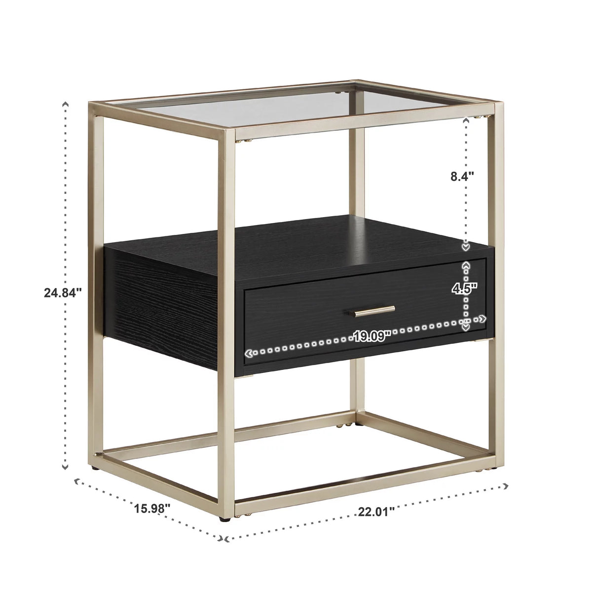 Metal and Wood Rectangular End Table with Storage N125