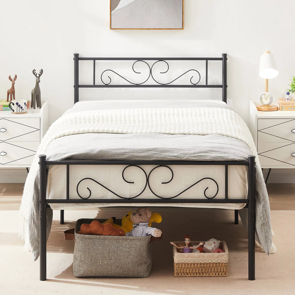 Twin Size Black Metal Platform Bed Frame with Headboard Z37533