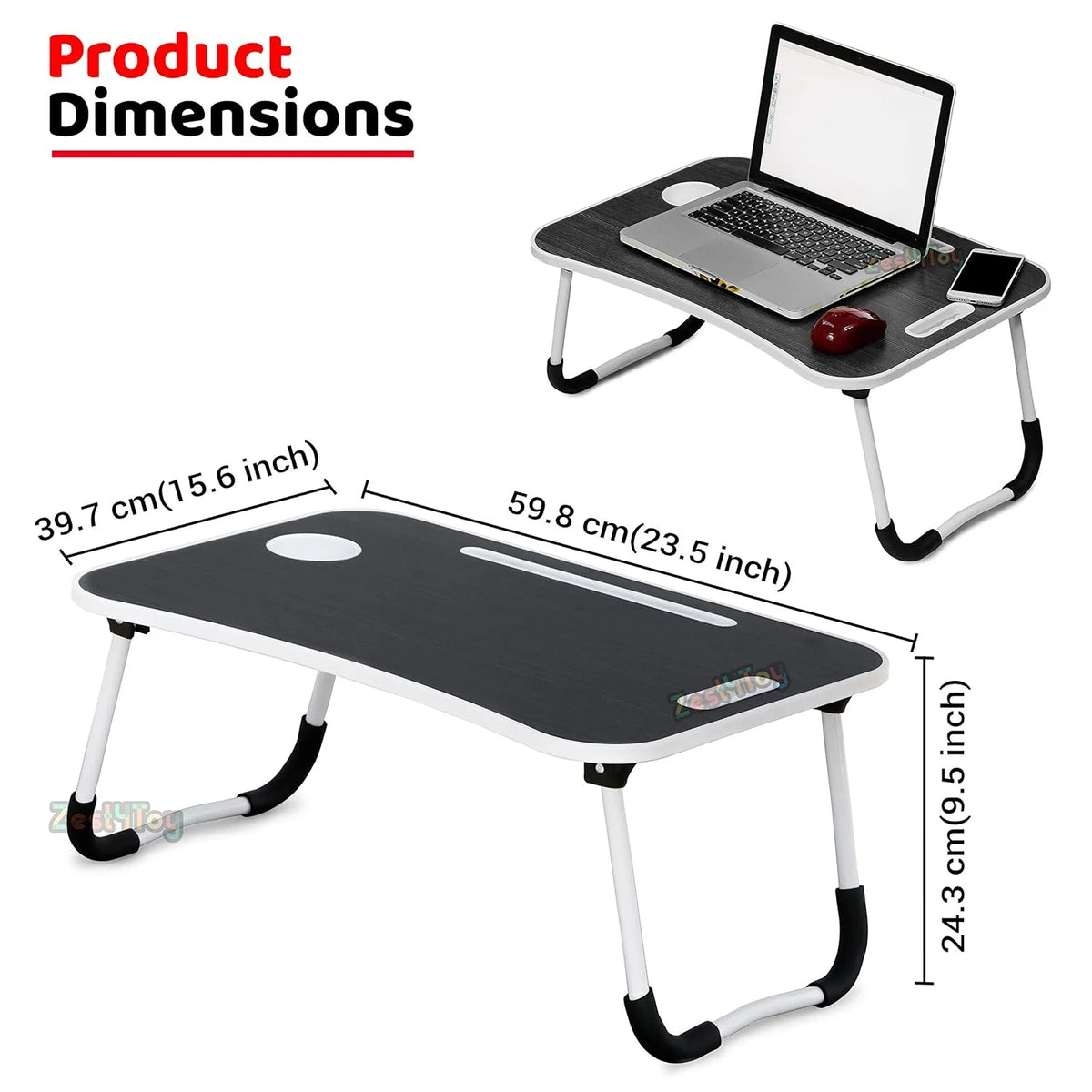 Black Portable Wood Folding Lap Desk with Cup Holder Y48697