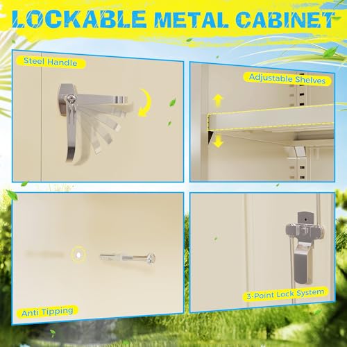 73" Metal Storage Cabinet with Wheels, 4 Adjustable Shelves A520715