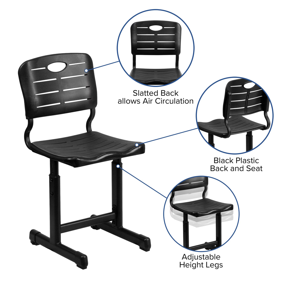 Adjustable Height Black Student Chair with Pedestal Frame B498389