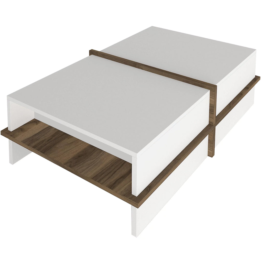 35 Inch Wood Rectangular Coffee Table with Side Shelf X943128