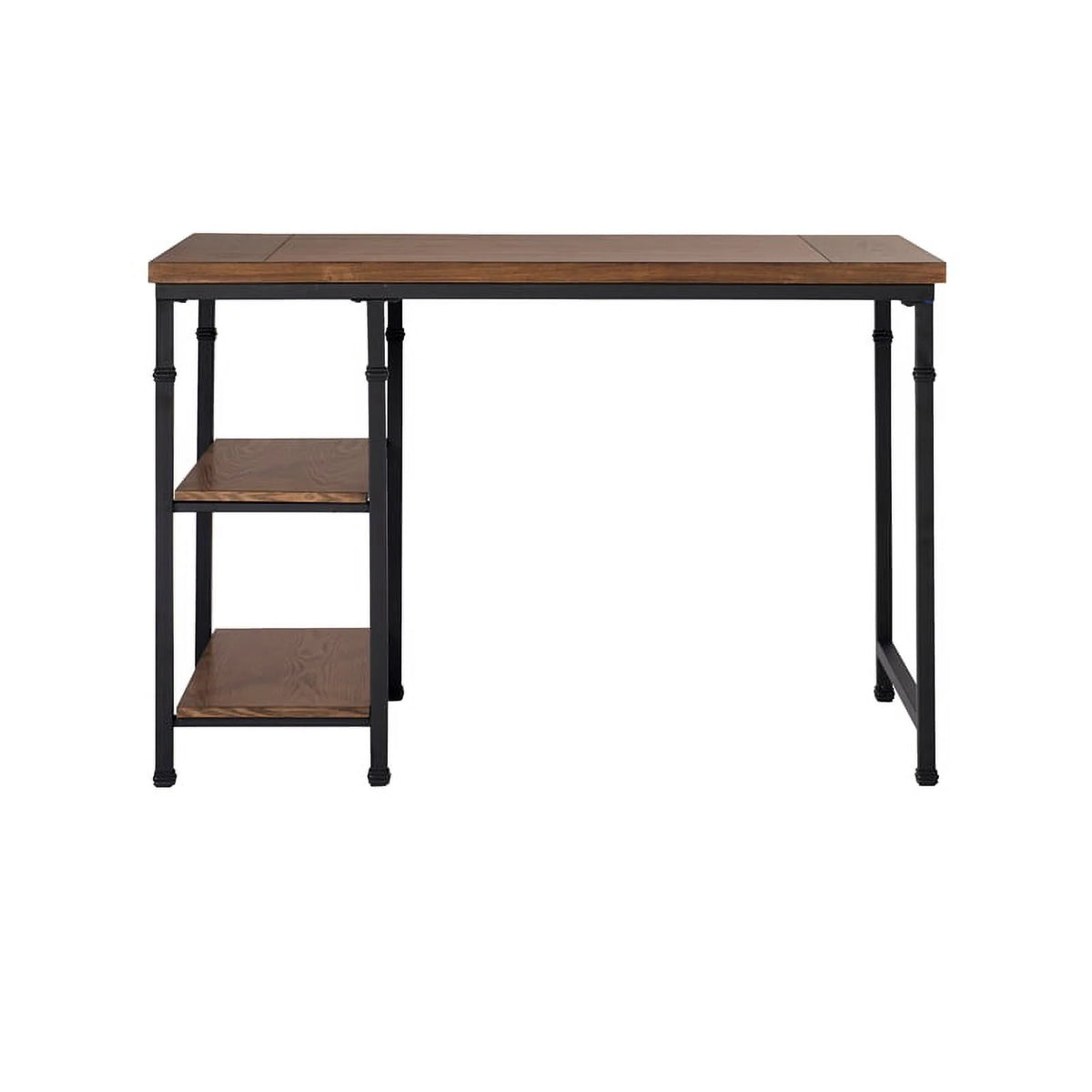 Rustic Desk with 2 Wood Shelves and Metal Frame in Black I6357