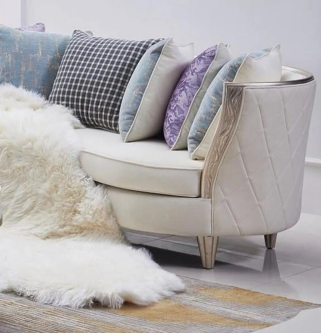 Linen Blend Sofa Solid Wood Hand Carved Frame M903627