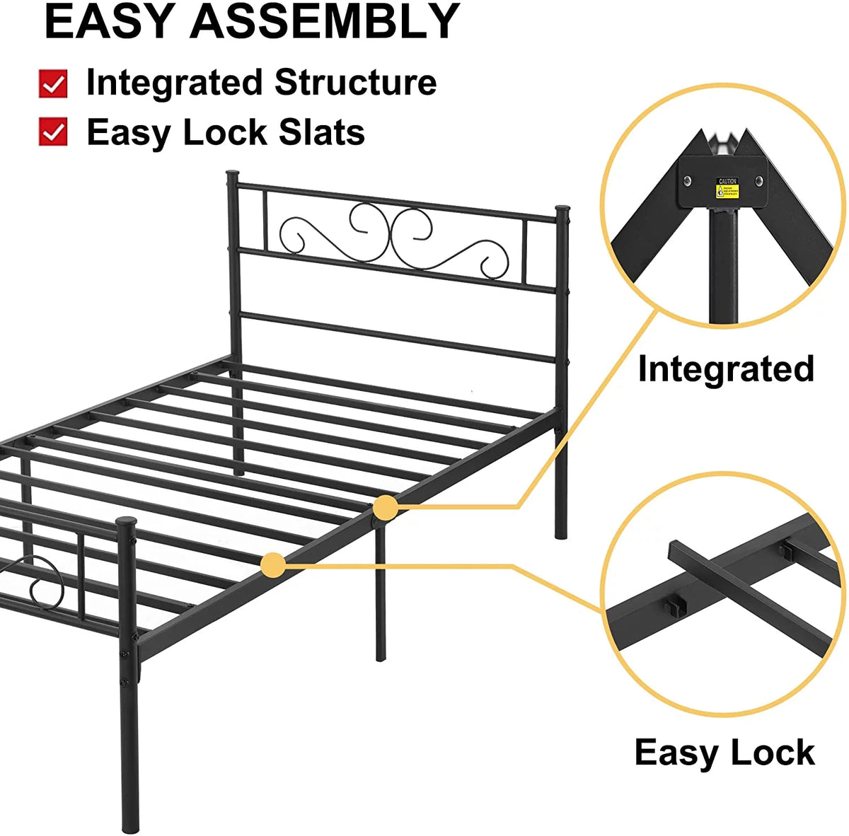 Twin Size Black Metal Platform Bed Frame with Headboard Z37533