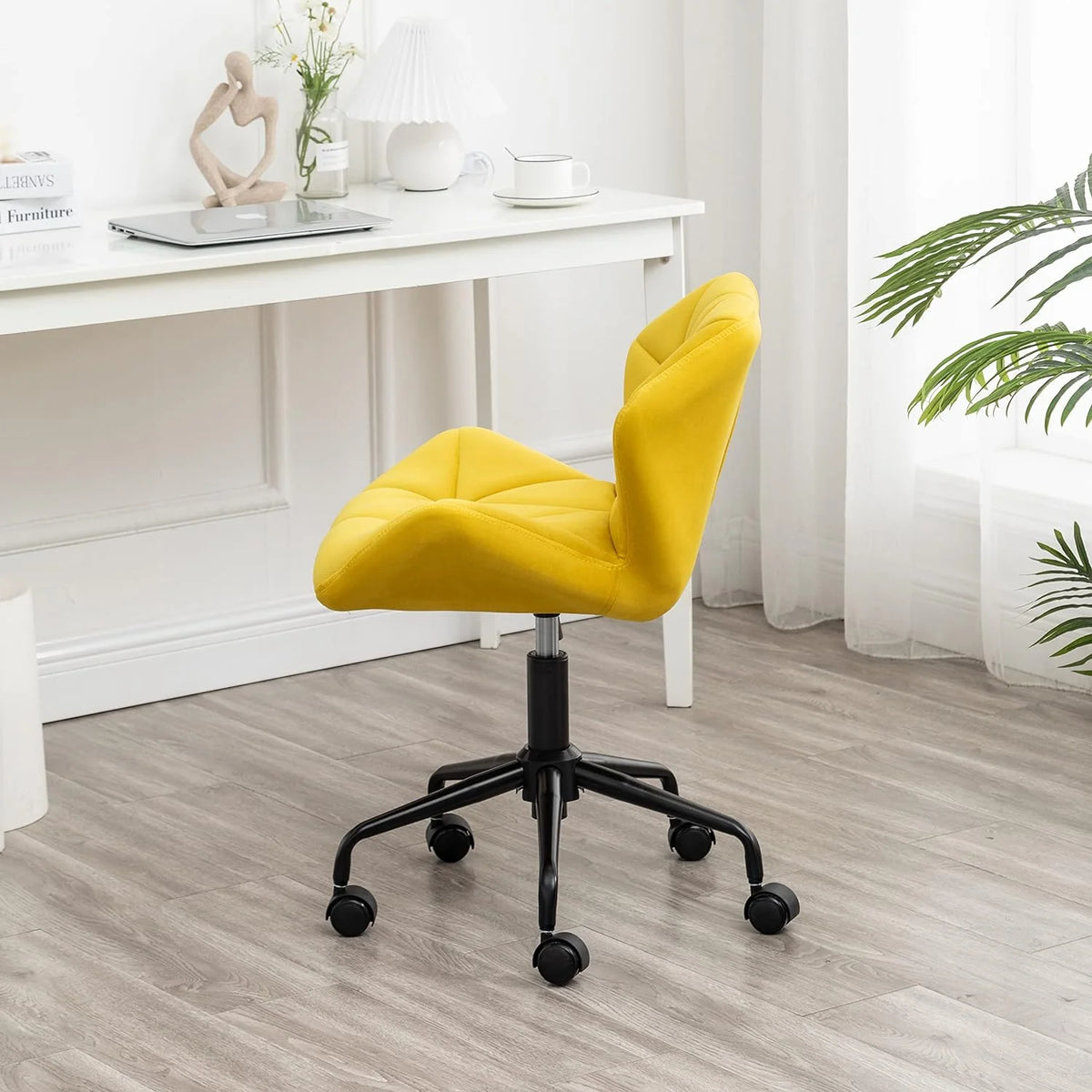 Yellow Tufted Adjustable Swivel Office Chair Z821401