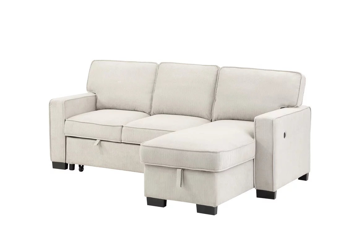Beige Fabric Sleeper Sectional with Storage Chaise I77790