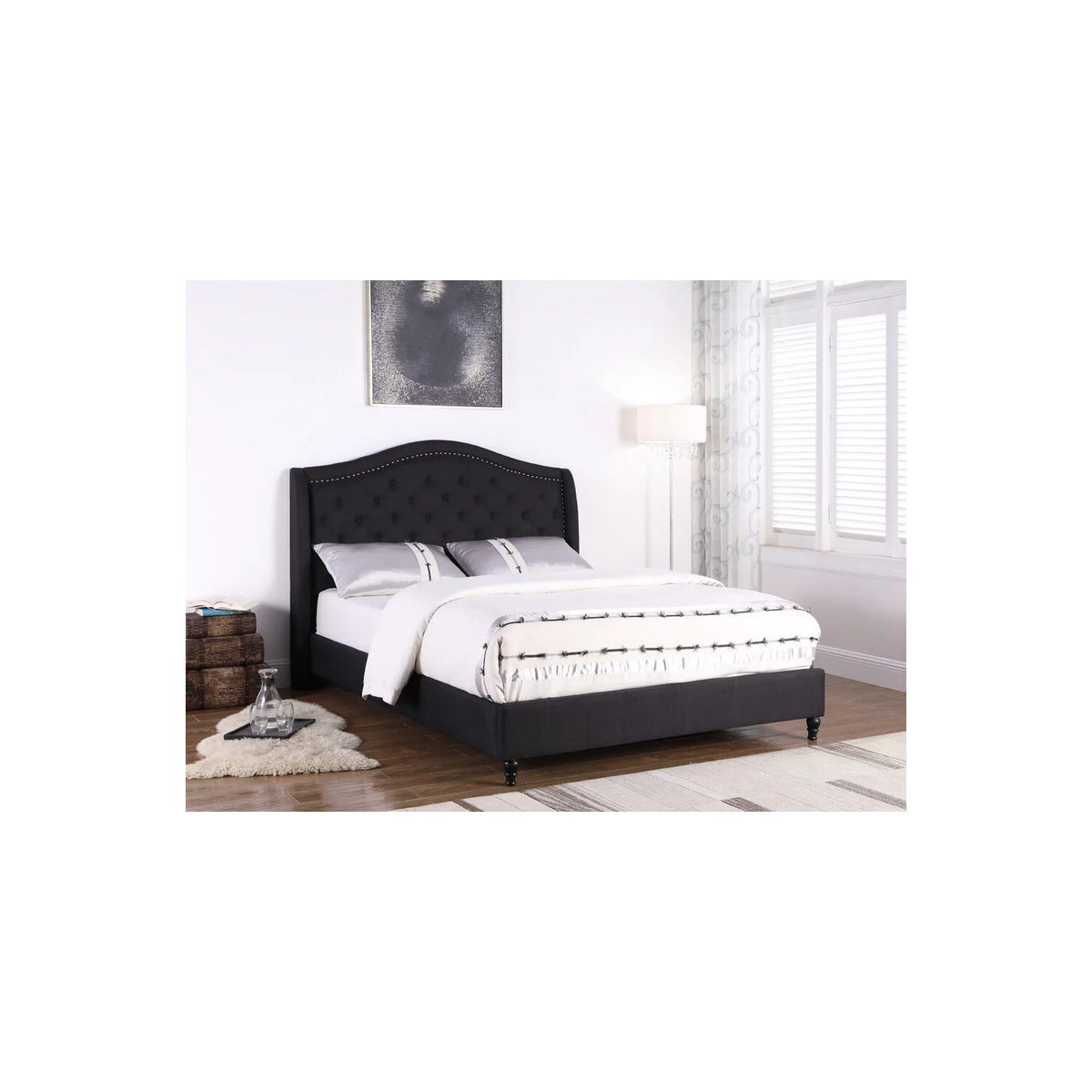 Black California King Tufted Upholstered Panel Platform Bed Z722006