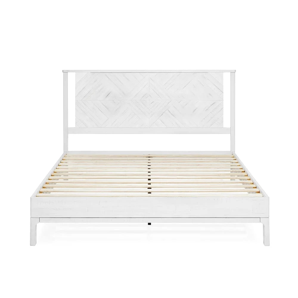 Queen Platform Bed Frame with Headboard Solid Wood Black H751366