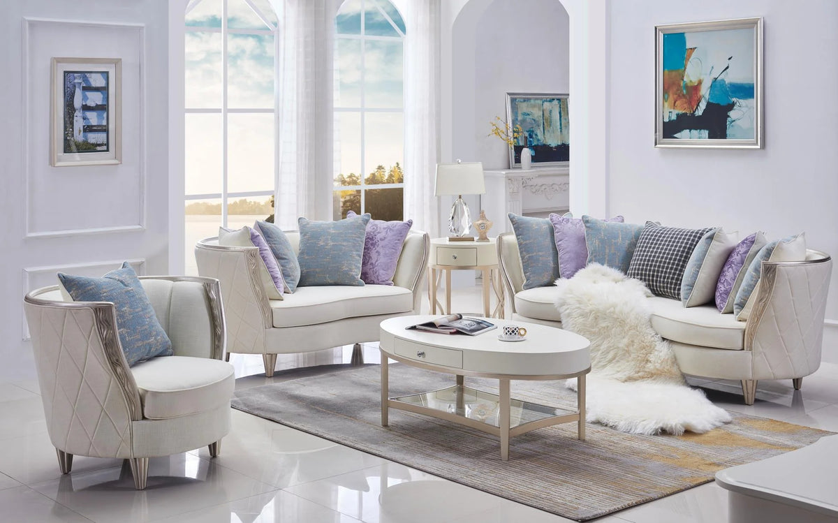 Linen Blend Sofa Solid Wood Hand Carved Frame M903627