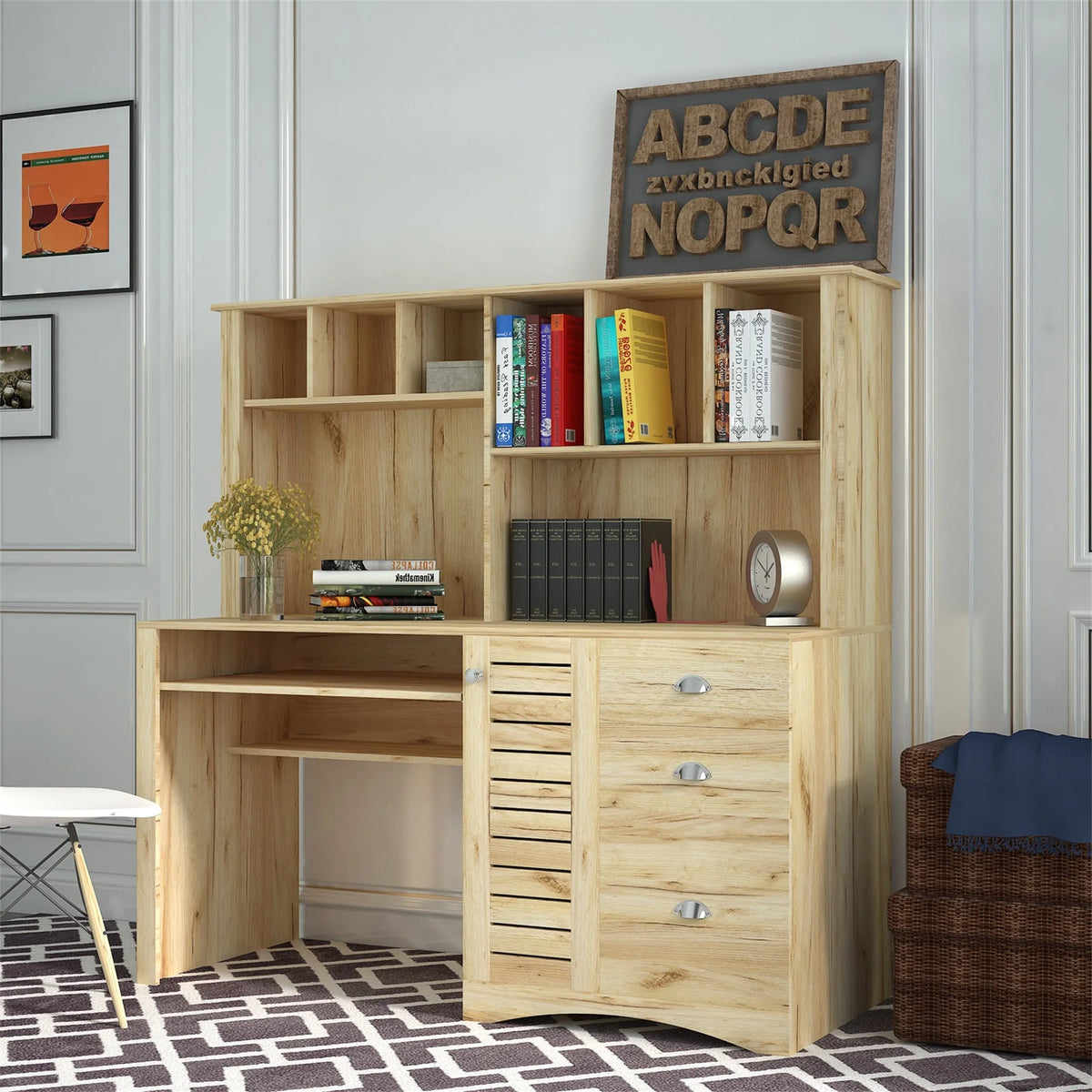 Computer Desk with Hutch Walnut Finish W705300