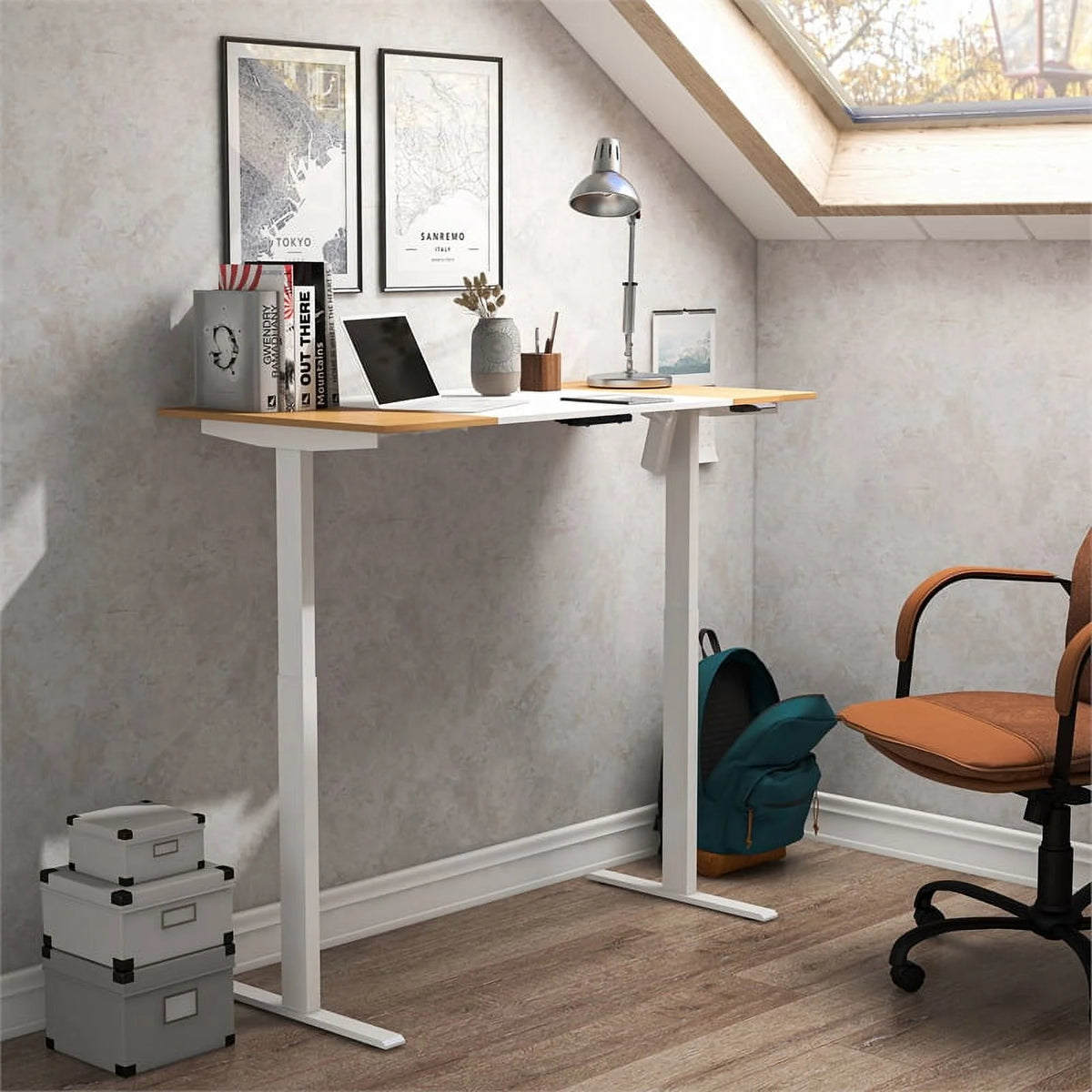 White Height Adjustable Wood and Metal Desk E4371