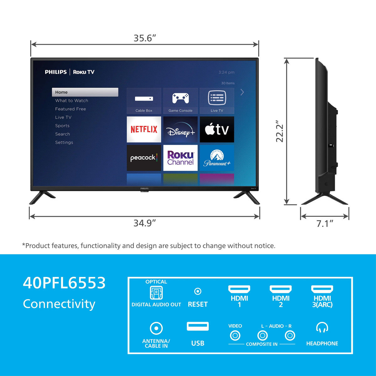 40 Class FHD 1080p Roku Smart LED TV V7908