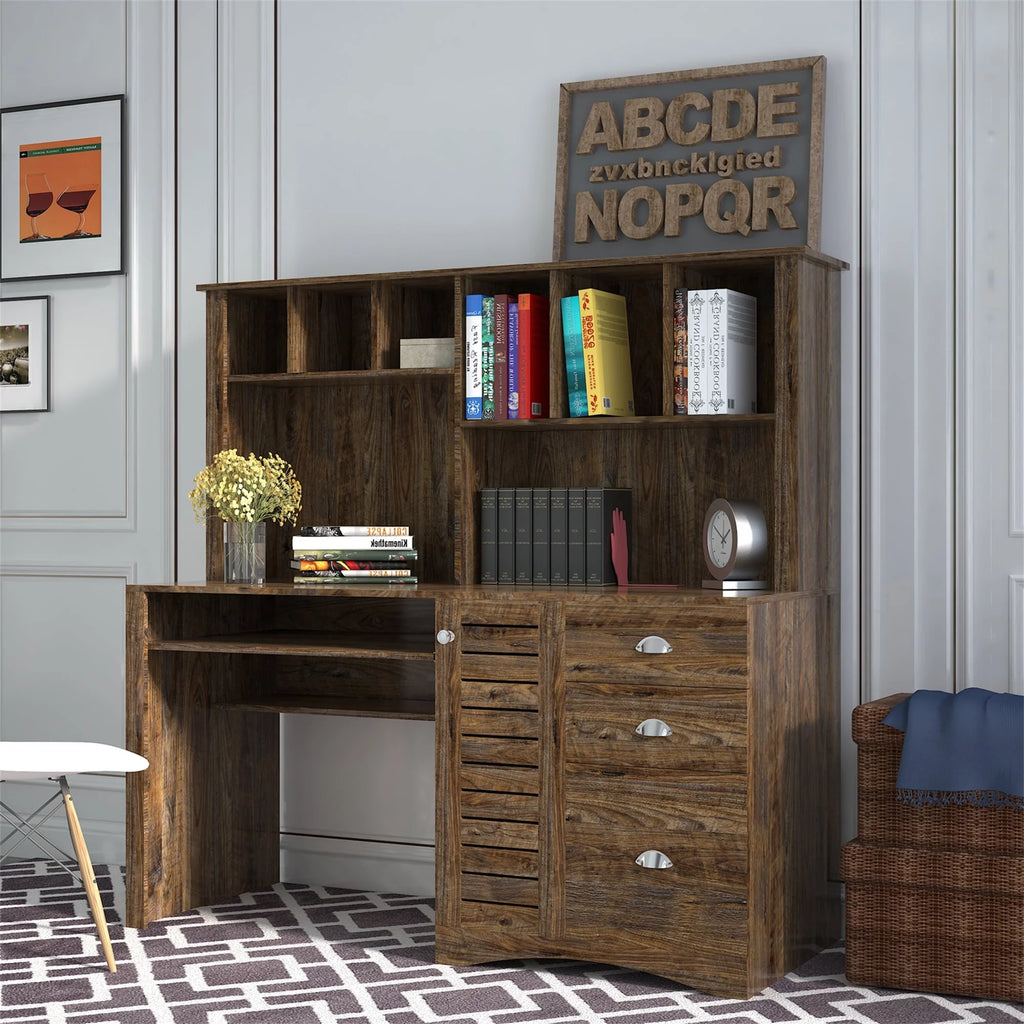 Computer Desk with Hutch Walnut Finish W705300