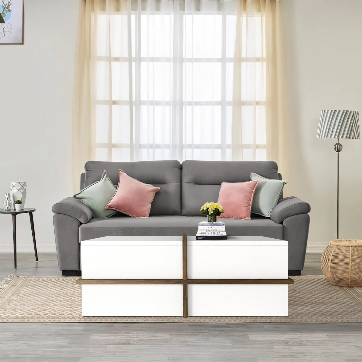 35 Inch Wood Rectangular Coffee Table with Side Shelf X943128
