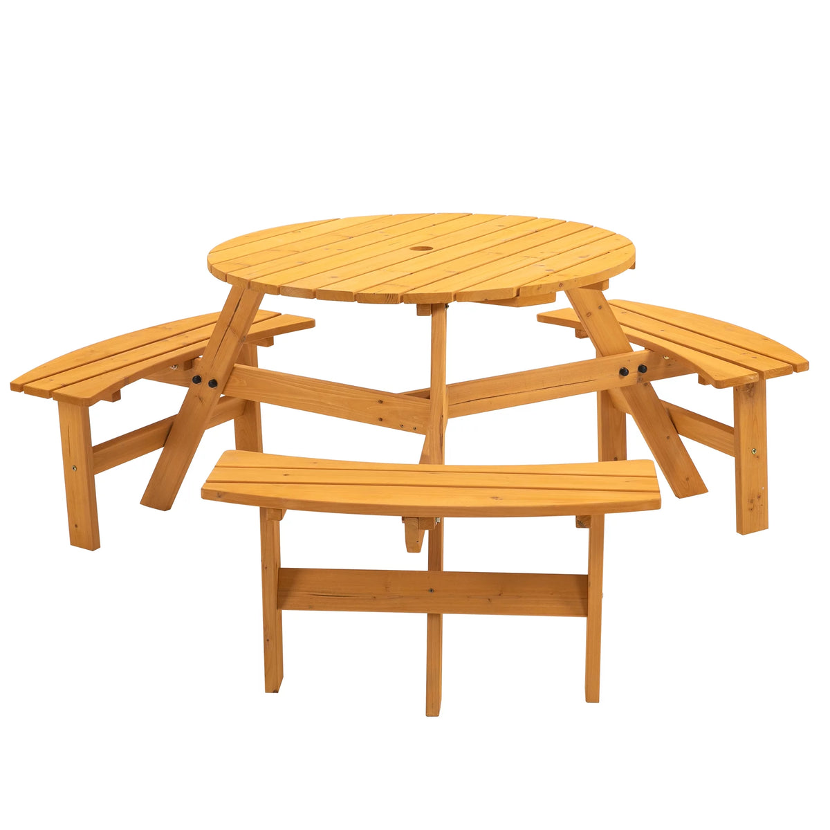 6-Person Circular Wooden Picnic Table with 3 Built-in Benches R263
