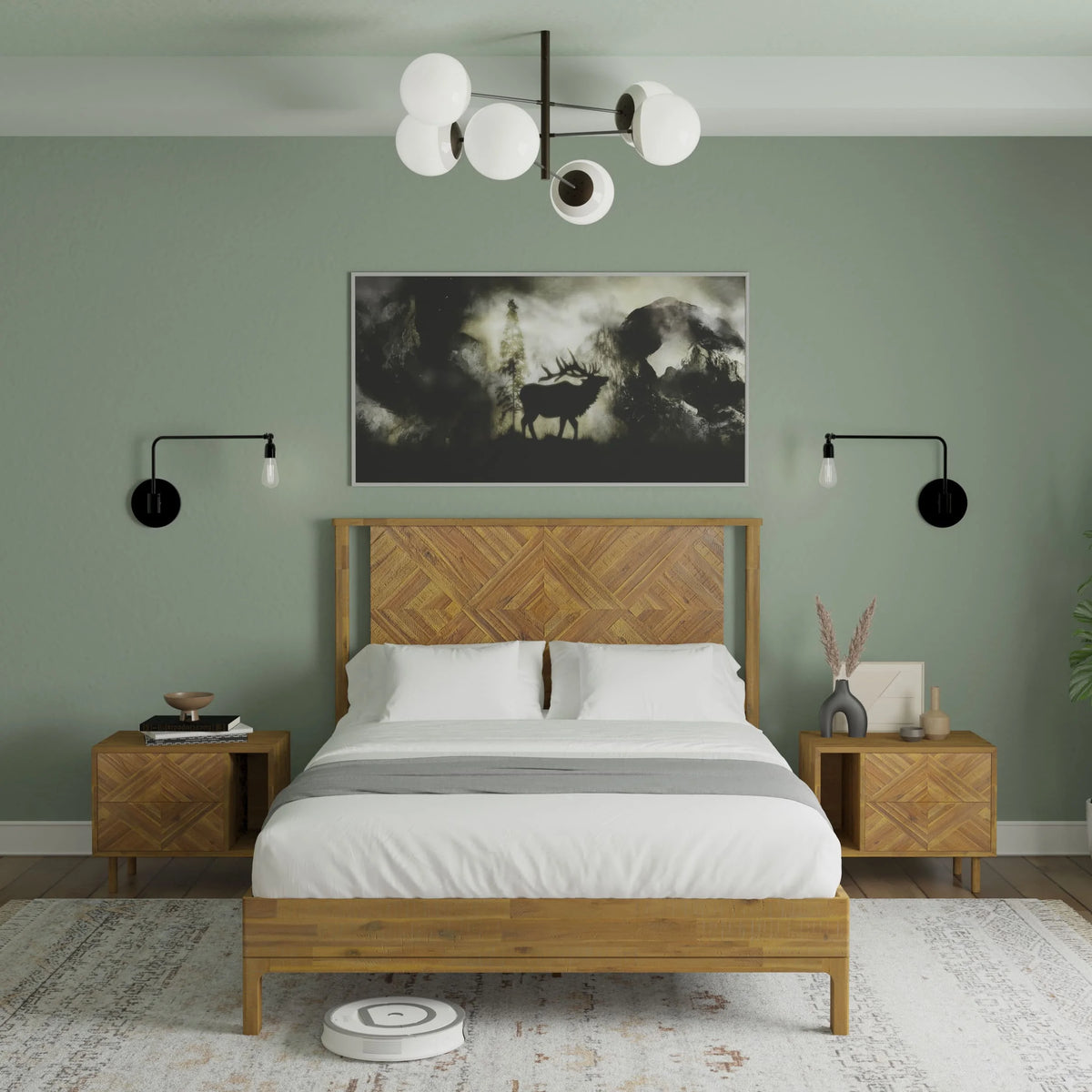 Queen Platform Bed Frame with Headboard Solid Wood Black H751366