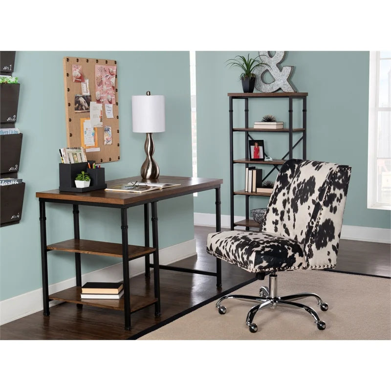 Rustic Desk with 2 Wood Shelves and Metal Frame in Black I6357
