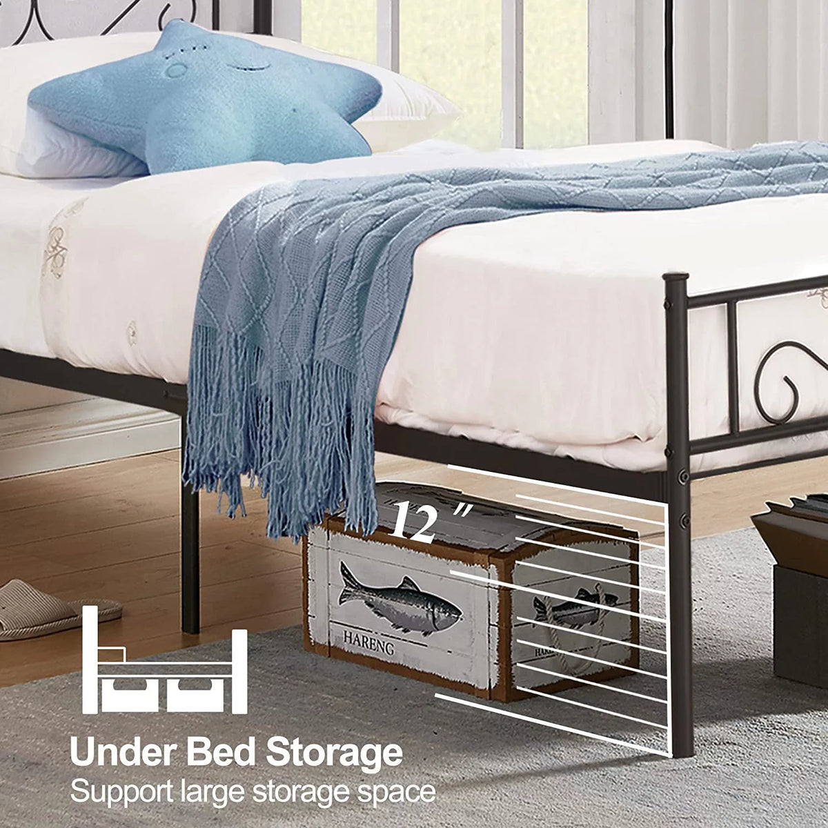 Twin Size Black Metal Platform Bed Frame with Headboard Z37533
