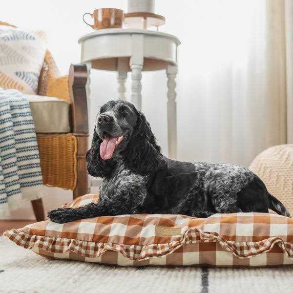 Brown Gingham Print Envelope Dog Bed S14139