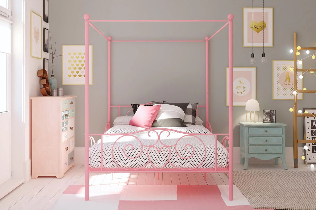 Gold Twin Canopy Metal Bed Q317