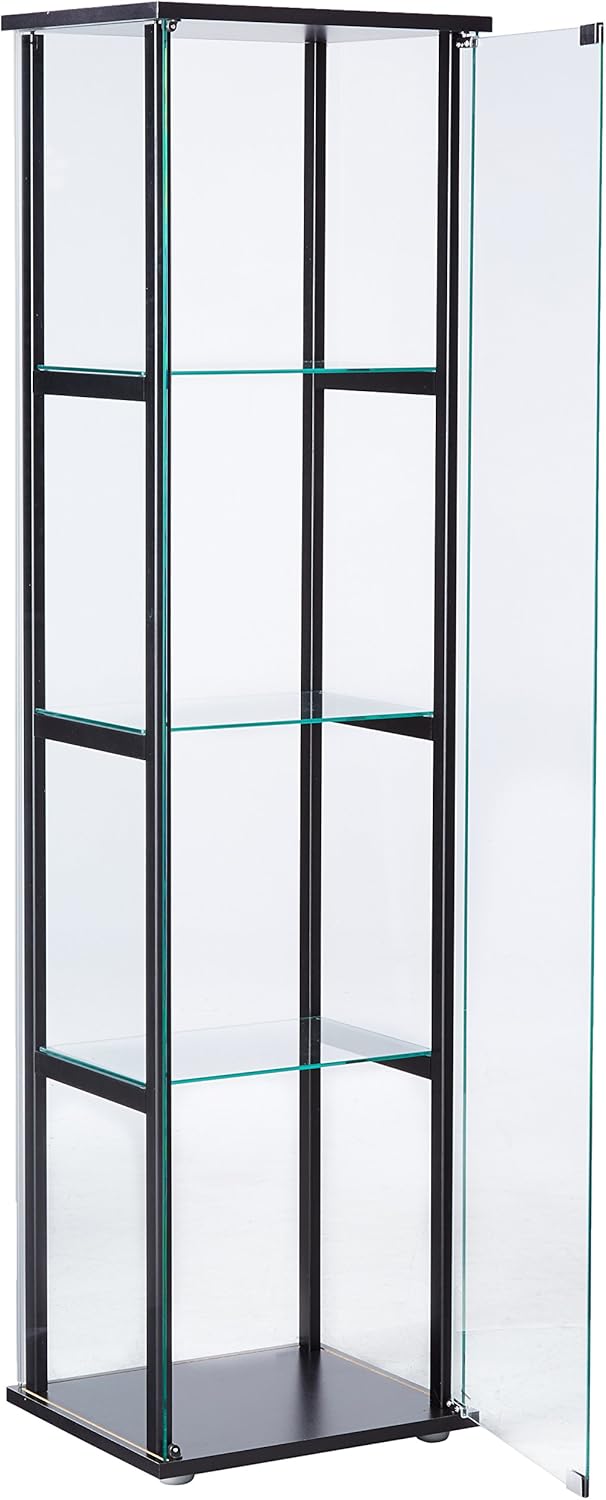 4-Shelf Glass Curio Cabinet Black and Clear Z4504