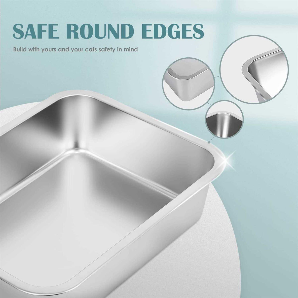 Stainless Steel Cat Litter Box Small Low Entry Open Metal Litter Pan U65683