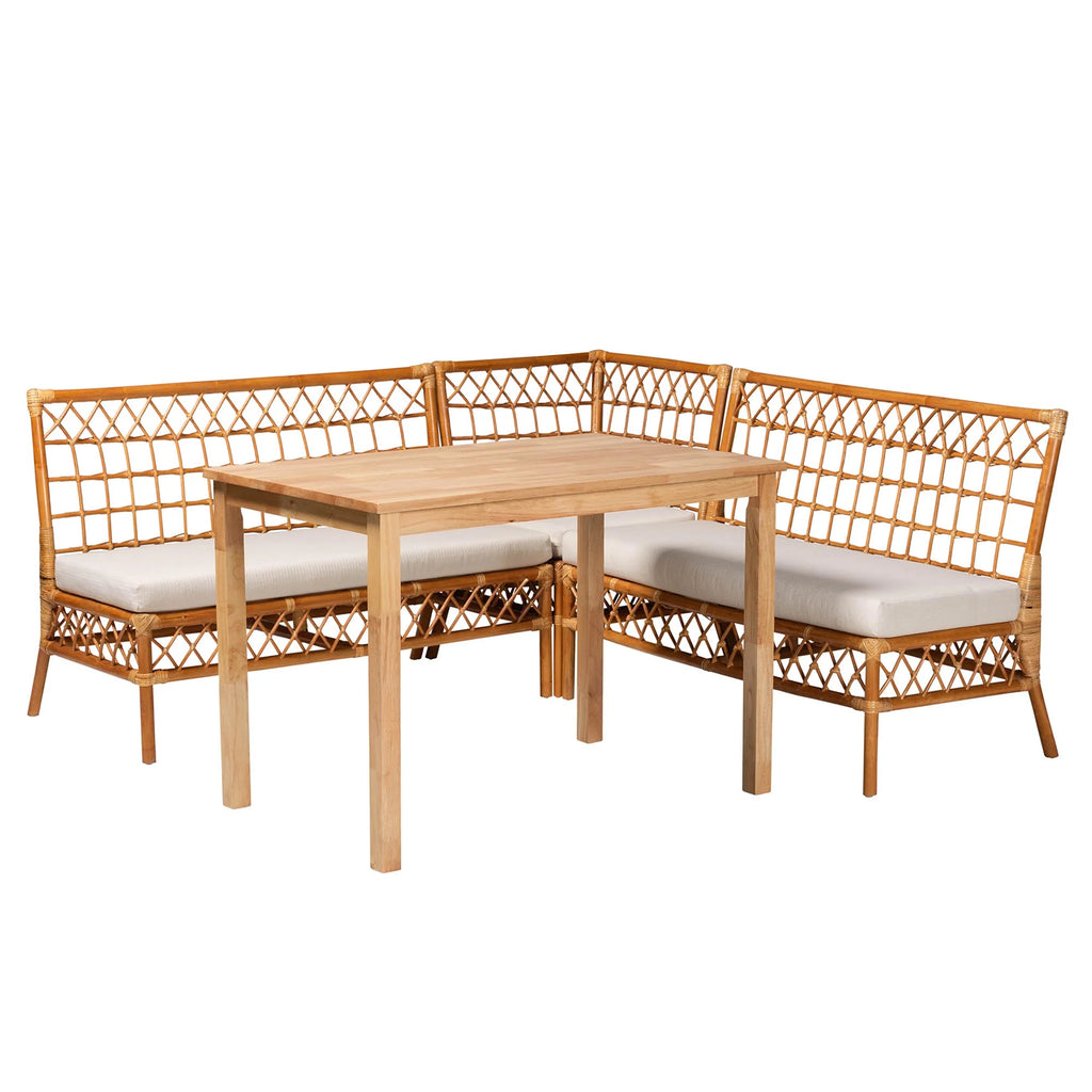 Honey Rattan 4-Piece Dining Nook Set Q319