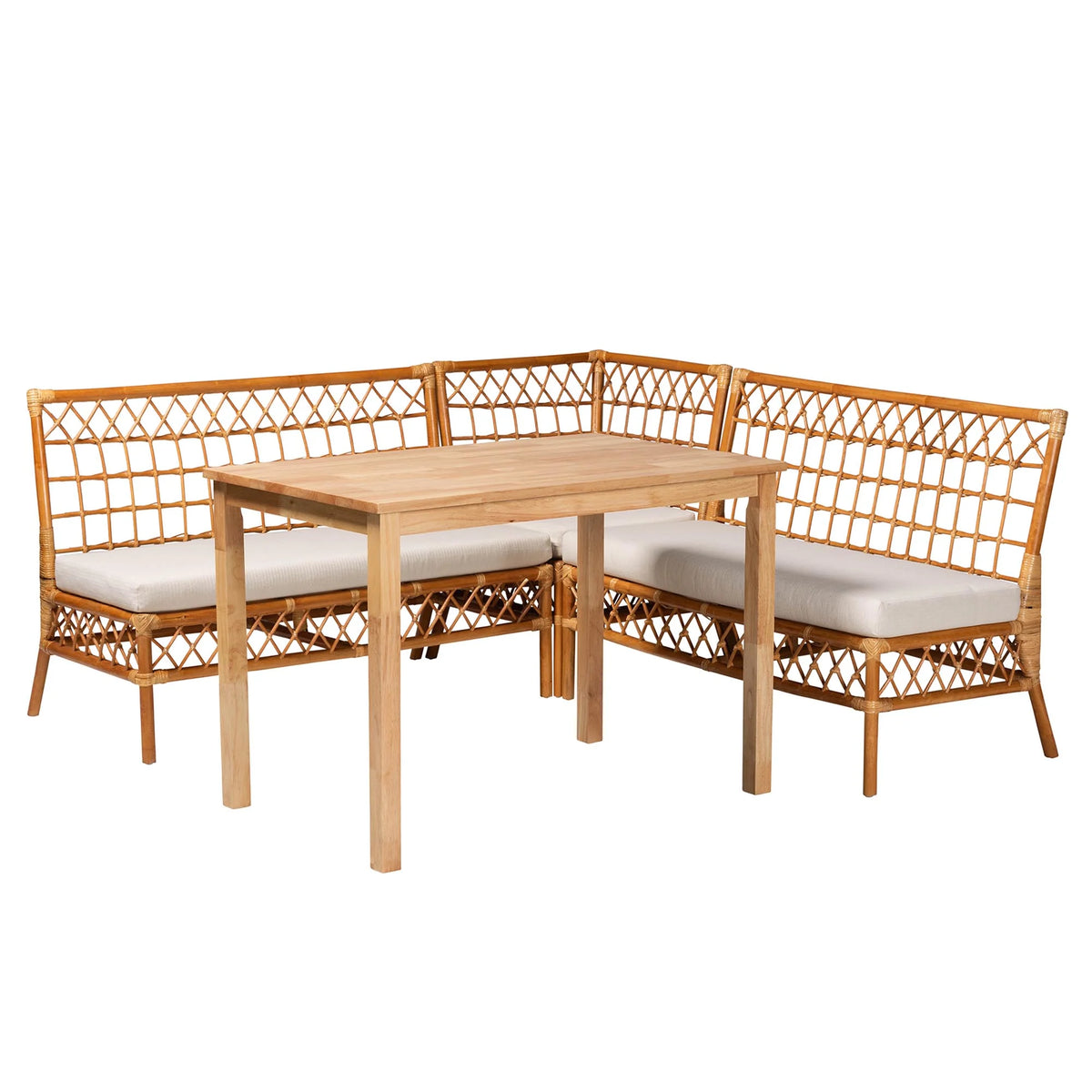 Honey Rattan 4-Piece Dining Nook Set Q319