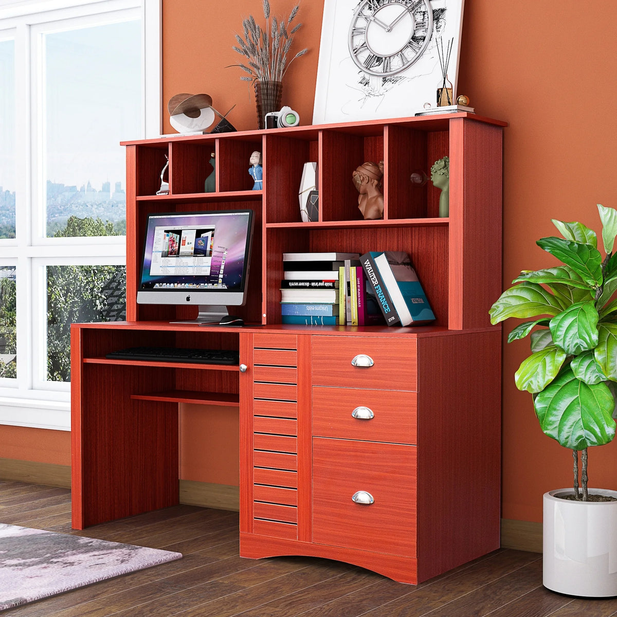 Computer Desk with Hutch Walnut Finish W705300