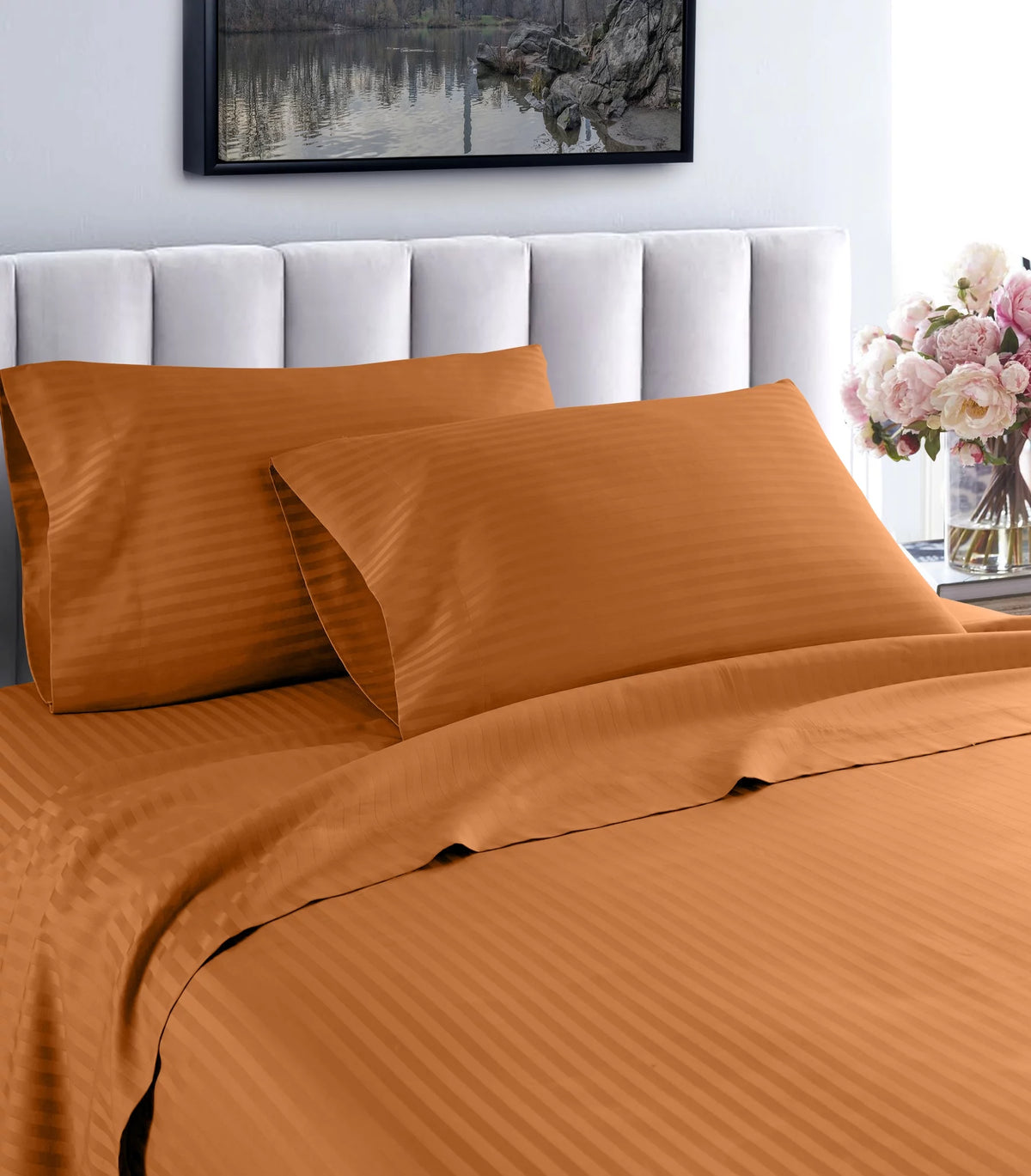 1200 Thread Count Egyptian Cotton 4-Piece Deep Pocket Stripe Sheet Set C979