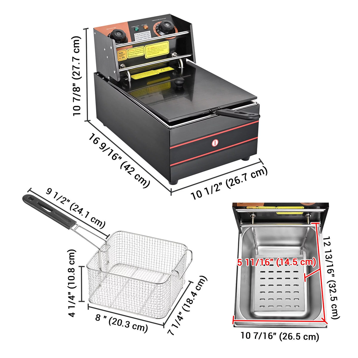 Commercial Electric Stainless Steel Deep Fryer with Basket & Lid T956