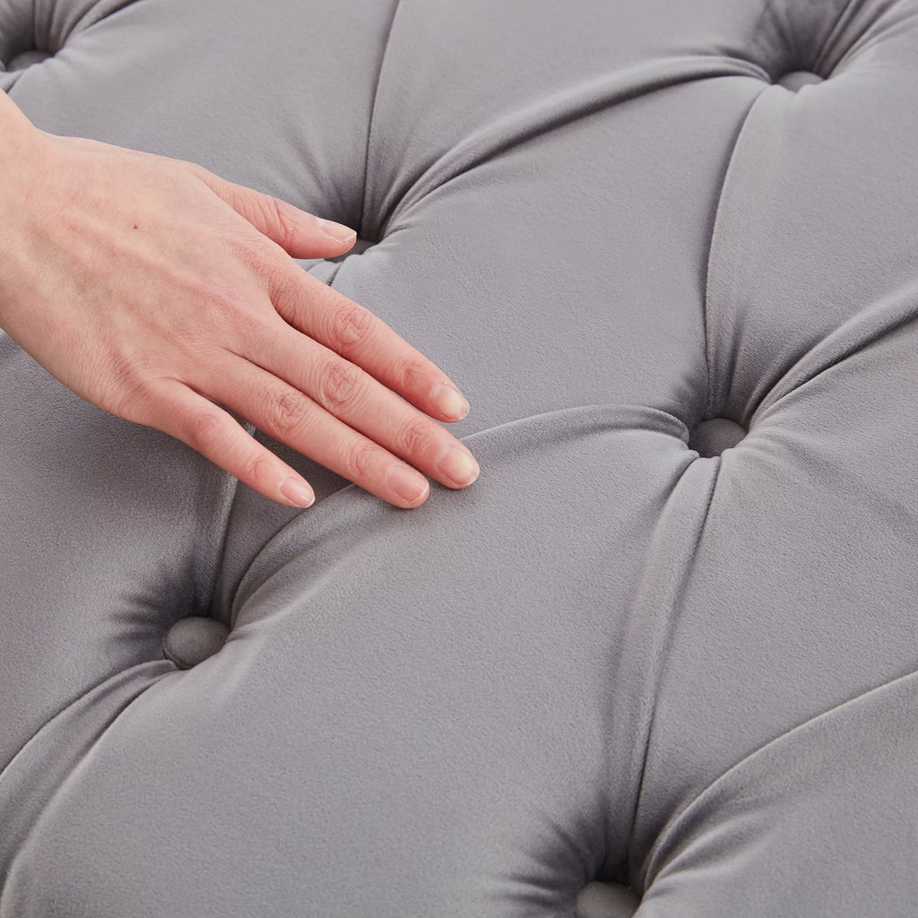 60.2 Inch Grey Tufted Upholstered Bench with 2 Pillows H65617