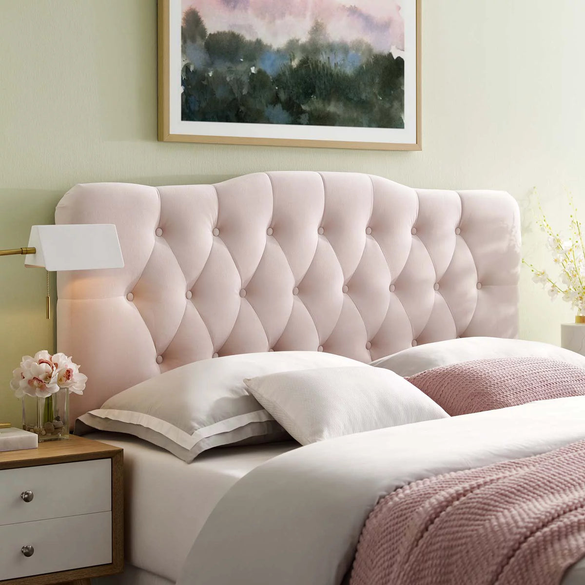 Pink Velvet Full Size Tufted Headboard G44887