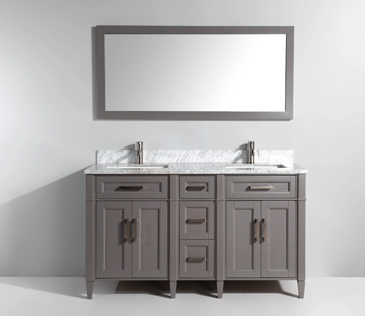 60 in. Grey Double Sink Vanity with Carrara Marble and Mirror H84544