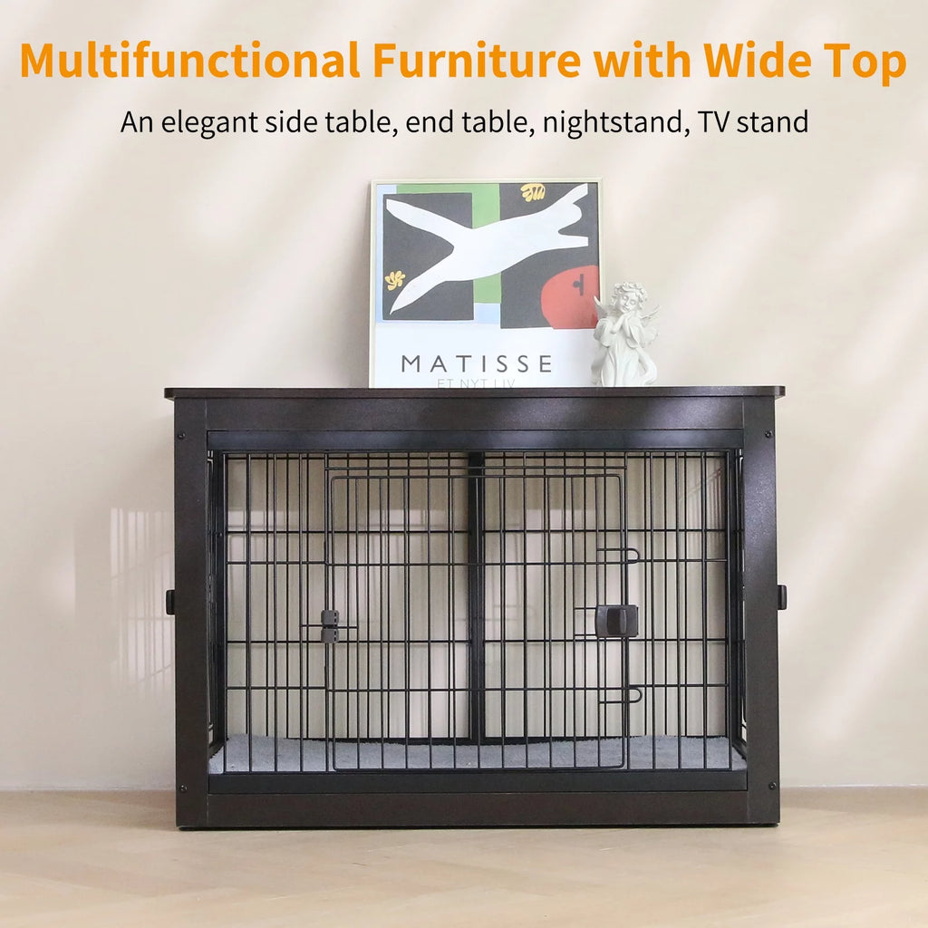 Black Dog Crate Furniture with Dog Mat G131