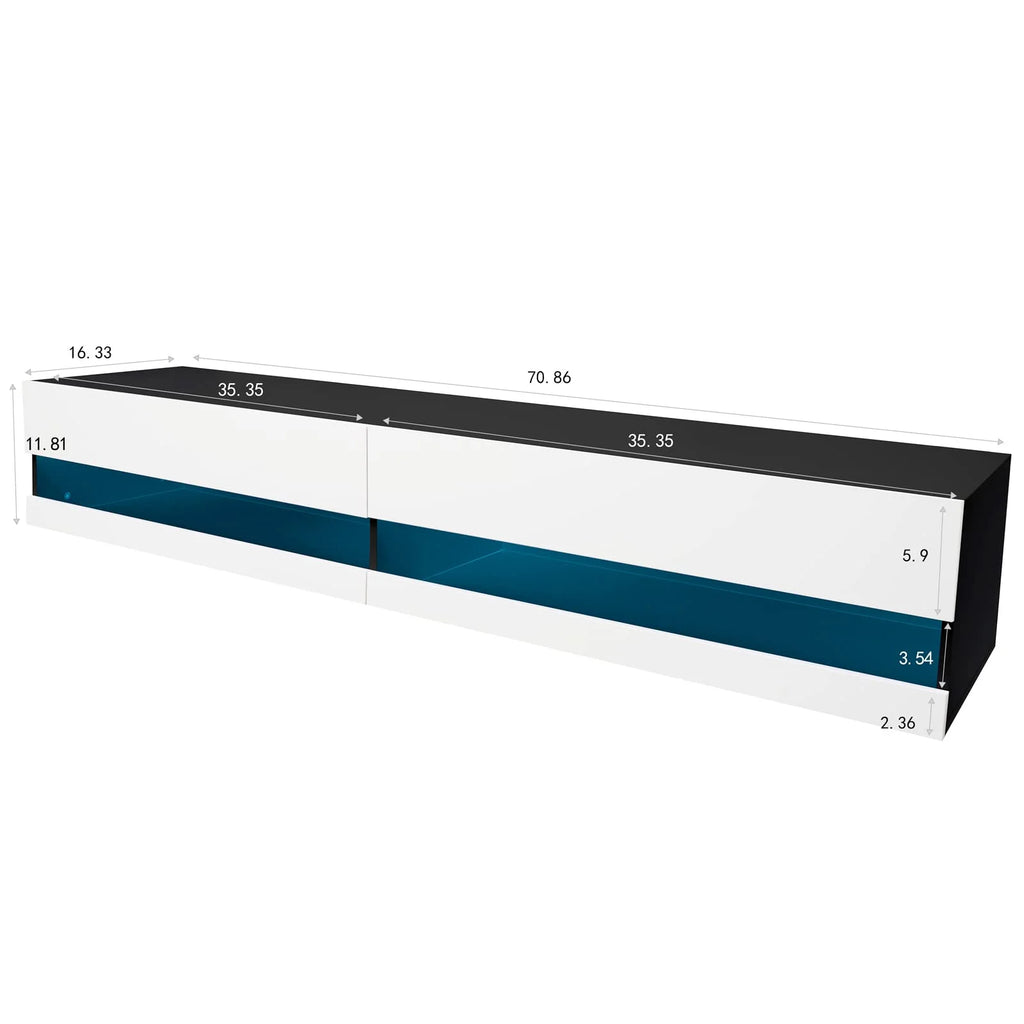 White Black High Gloss Floating TV Stand with LED Lights T3146