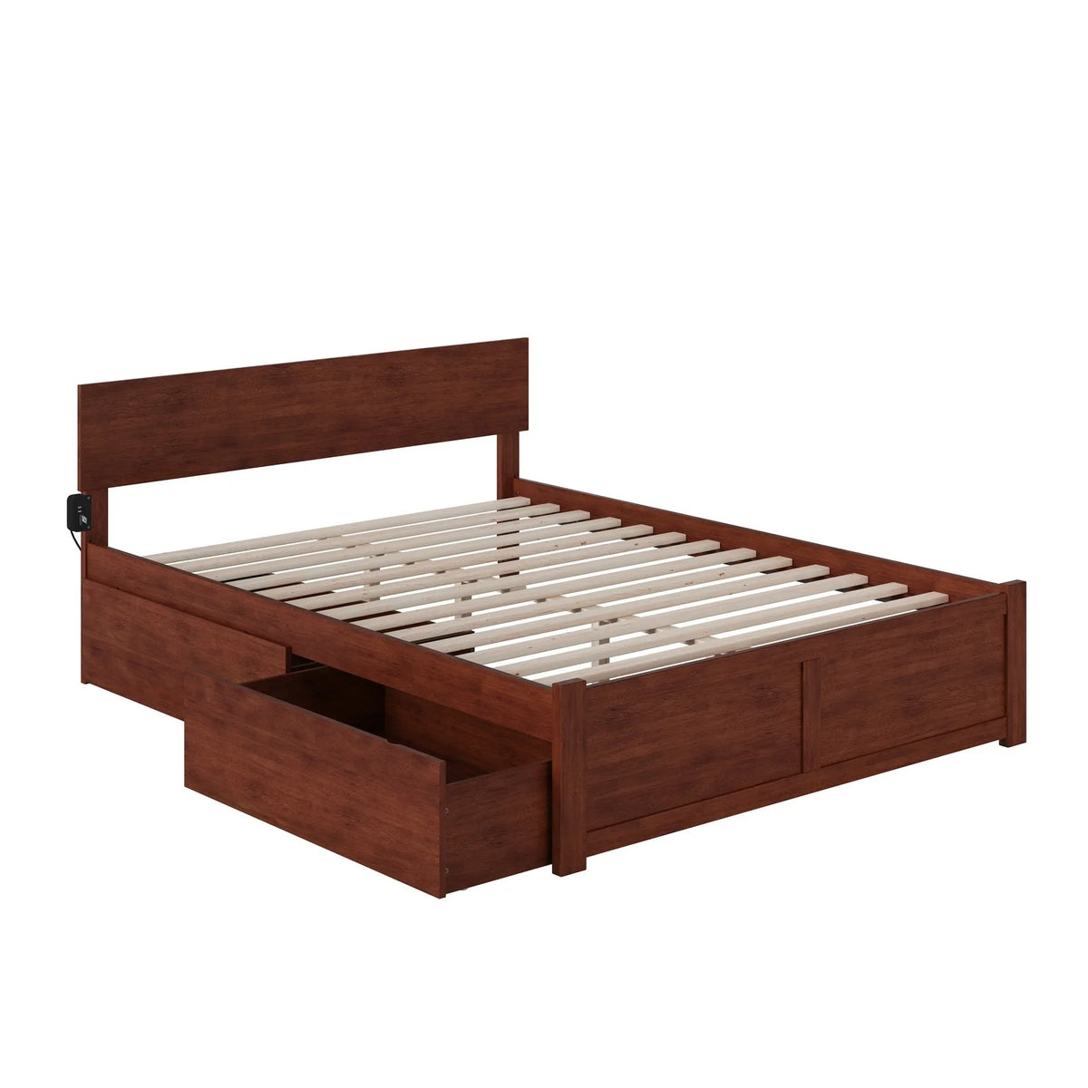 Queen Platform Bed with 2 Drawers in Walnut V92301