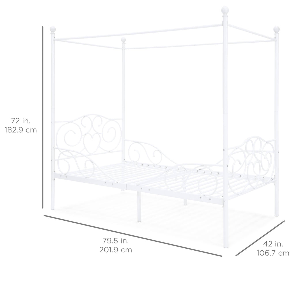White 4 Post Metal Twin Bed Frame with Headboard and Footboard N5941