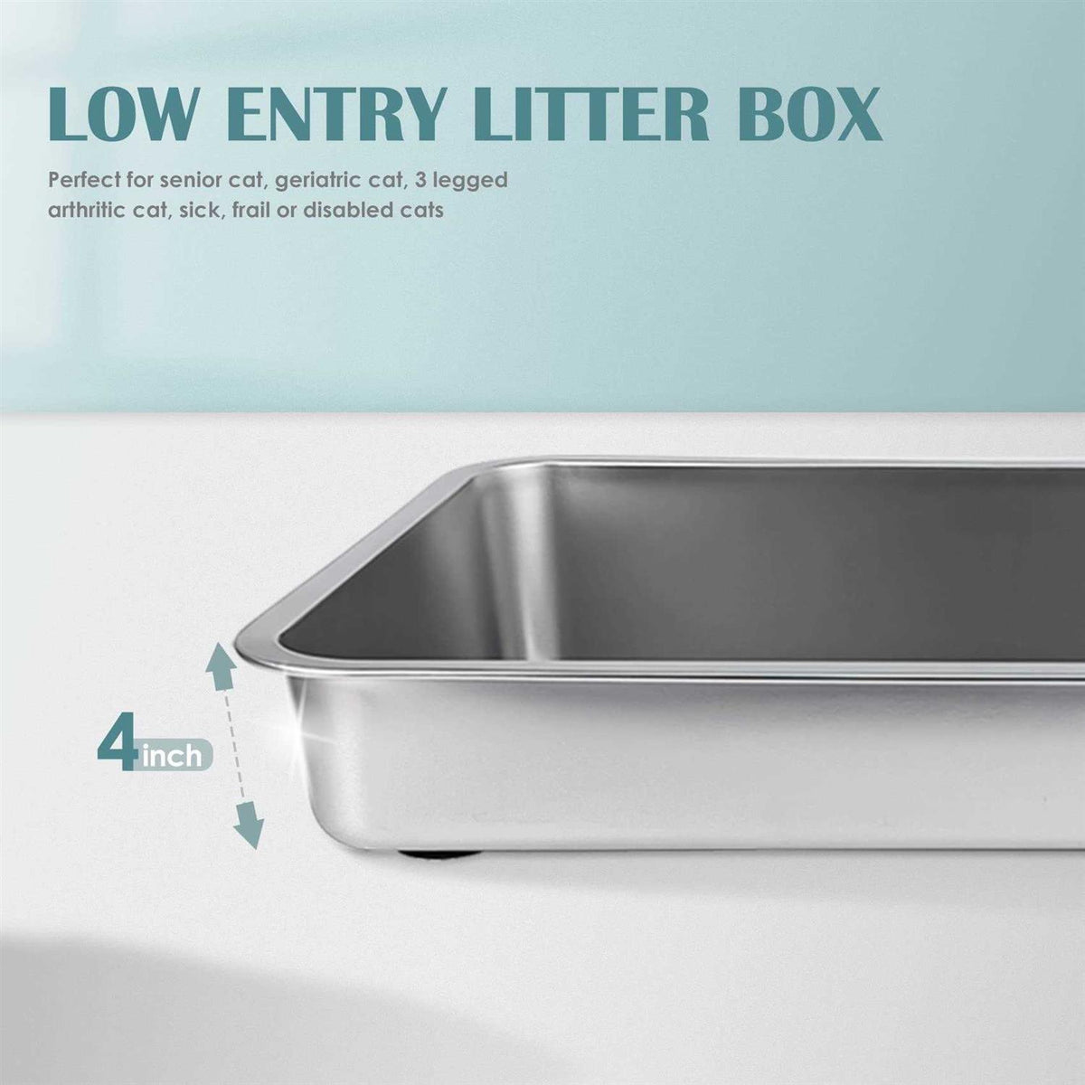 Stainless Steel Cat Litter Box Small Low Entry Open Metal Litter Pan U65683