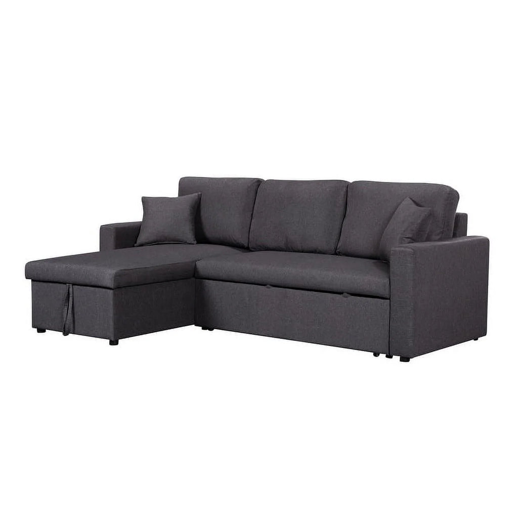 Pink Linen Reversible Sleeper Sectional Sofa with Storage Chaise M88344