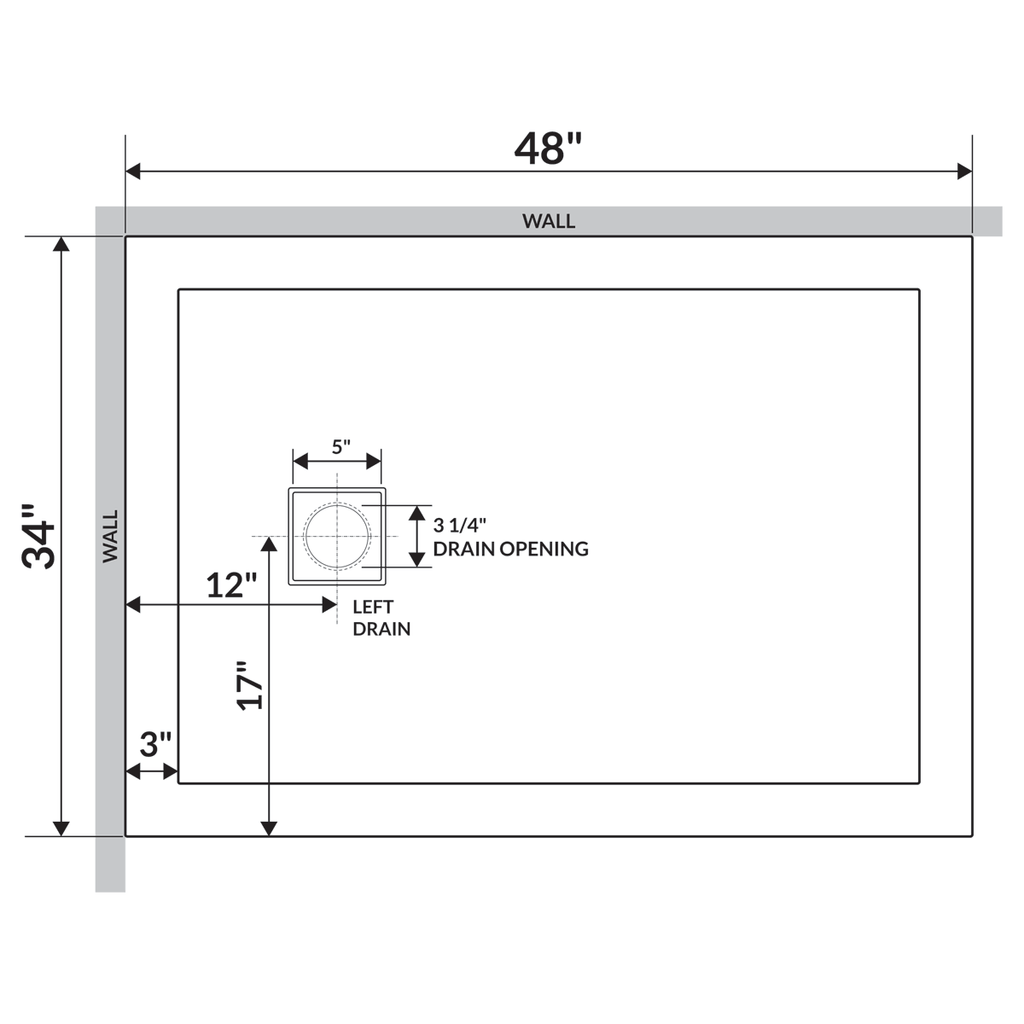 48x22x34x22 Shower Base Pan Left Double Threshold Right Drain M80996