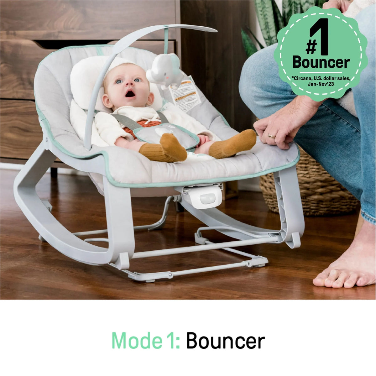 Gray 3-in-1 Baby Bouncer and Rocker Chair W525420